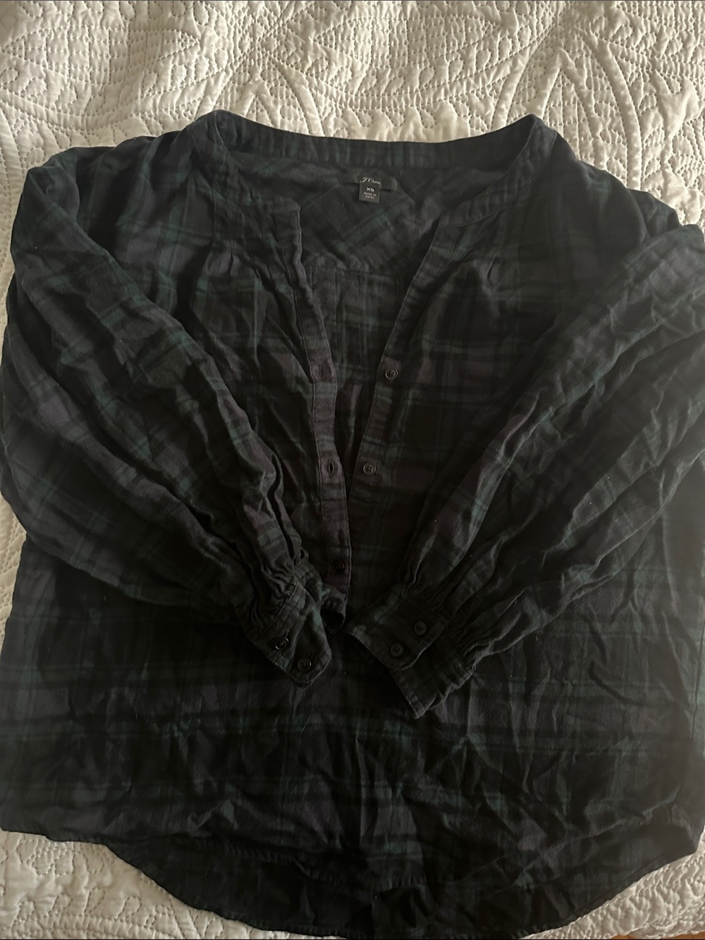 J. Crew Black and Dark Green Plaid Button-Down Shirt